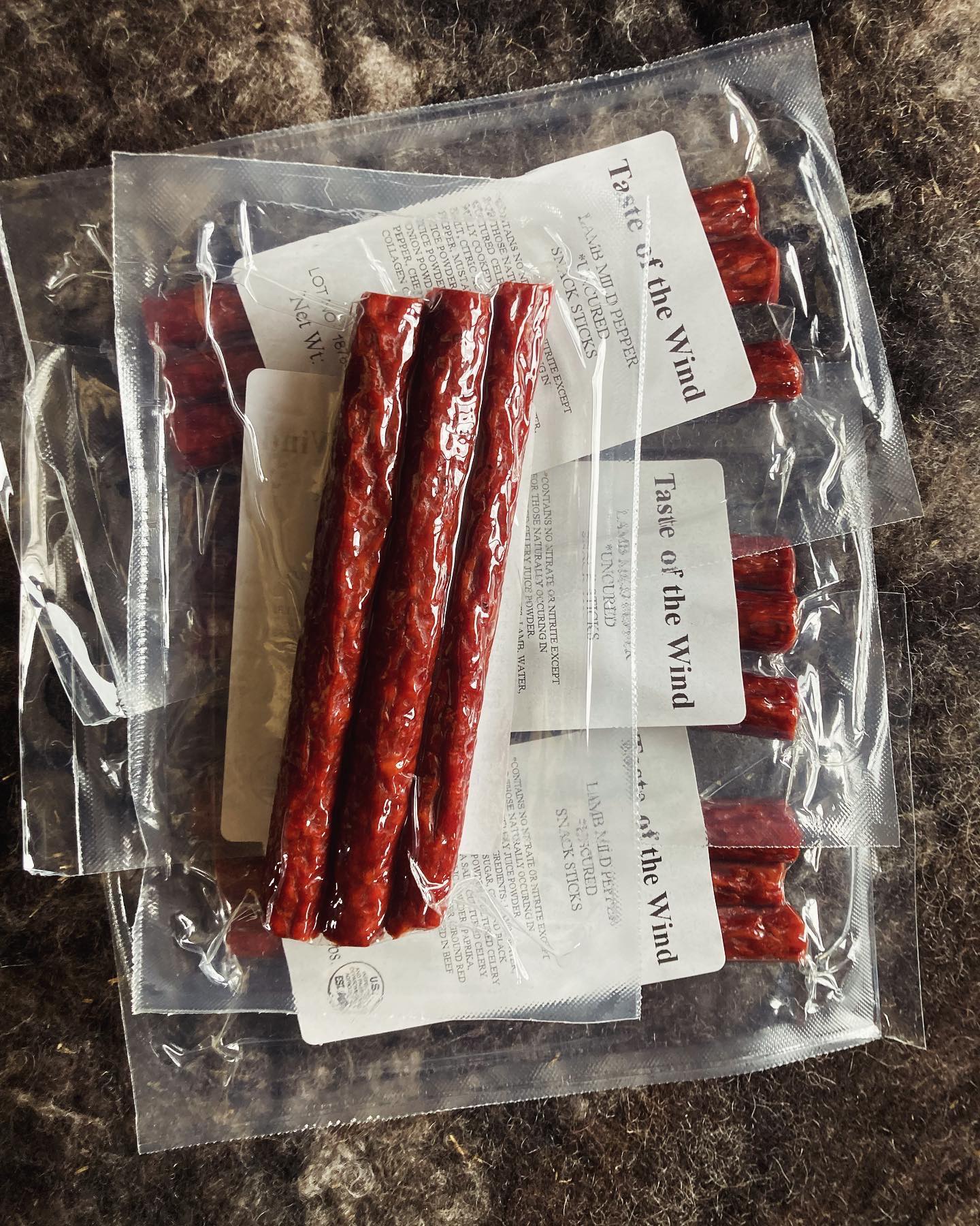 All-Natural, Uncured, Nitrate-Free, Grass-Fed-and-Finished Lamb- Mild Pepper Snack Sticks